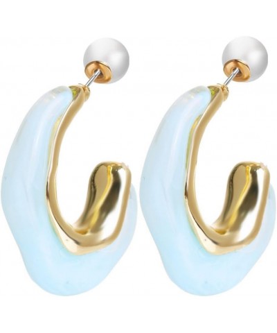 Acrylic Hoop Earrings Geometric Resin Minimalist Statement Clear Gold Chunky Pearl Hoops Earrings for Women Girls C-Blue $9.8...