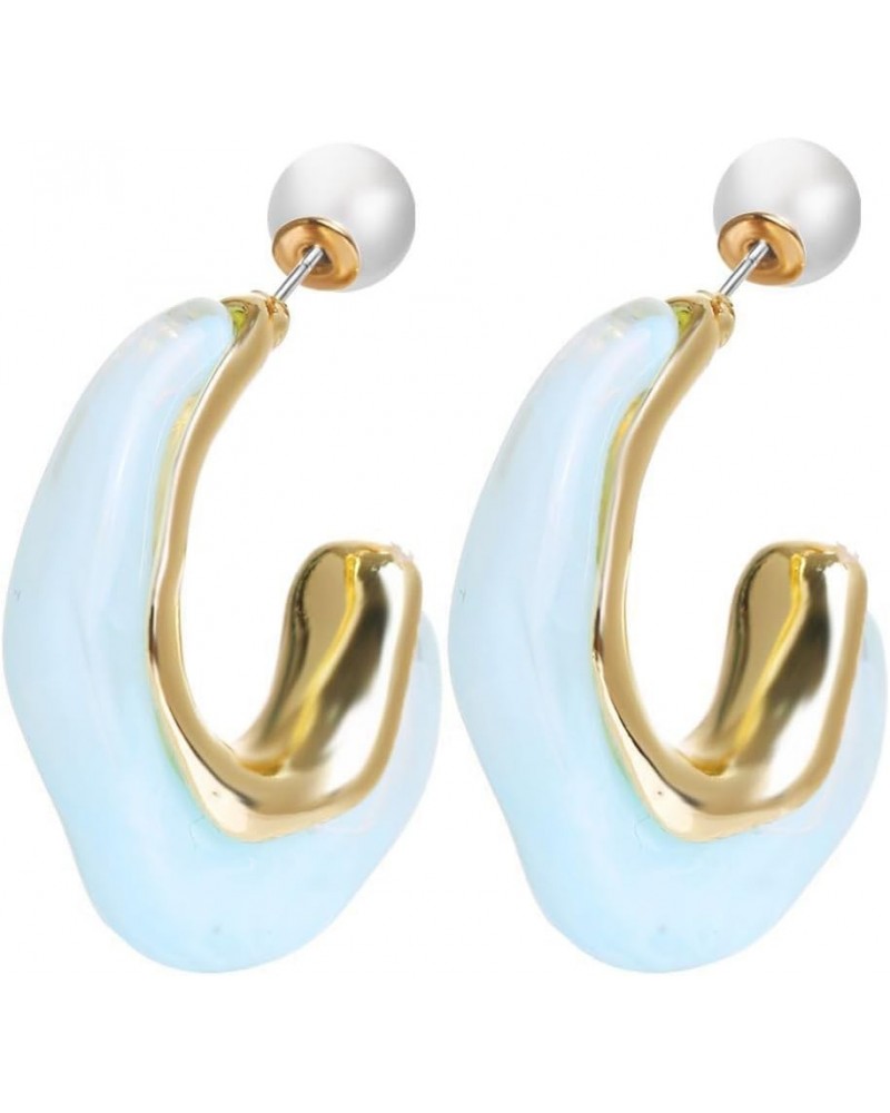 Acrylic Hoop Earrings Geometric Resin Minimalist Statement Clear Gold Chunky Pearl Hoops Earrings for Women Girls C-Blue $9.8...