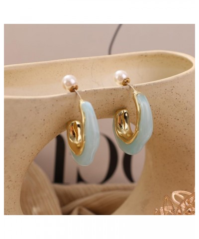 Acrylic Hoop Earrings Geometric Resin Minimalist Statement Clear Gold Chunky Pearl Hoops Earrings for Women Girls C-Blue $9.8...