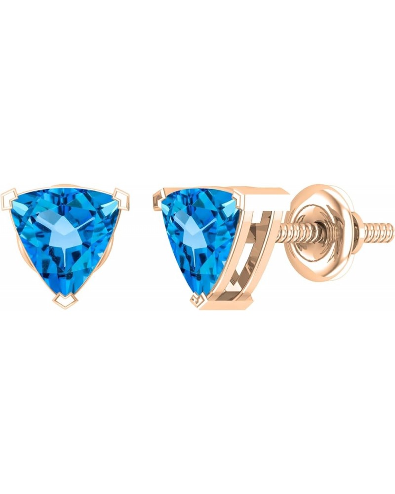 5.5x5.5mm Trillion Blue Topaz Solitaire Stud Earrings for Women in 10K Gold Rose Gold Screw Back $37.14 Earrings