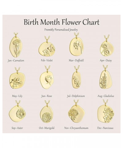 Oval Coin Pendant Necklace 12 Month Birth Flower Disc Necklace 14K Gold Plated Dainty Personalized Gift 11--Nov (Chrysanthemu...