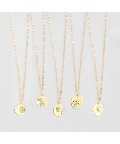 Oval Coin Pendant Necklace 12 Month Birth Flower Disc Necklace 14K Gold Plated Dainty Personalized Gift 11--Nov (Chrysanthemu...