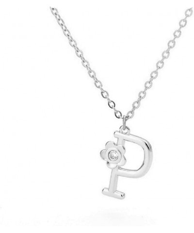 Stainless Steel Flower Initial Pendant, A-Z, 26 Letter Alphabet CZ Cubic Zirconia Necklace P (Silver) $12.53 Necklaces