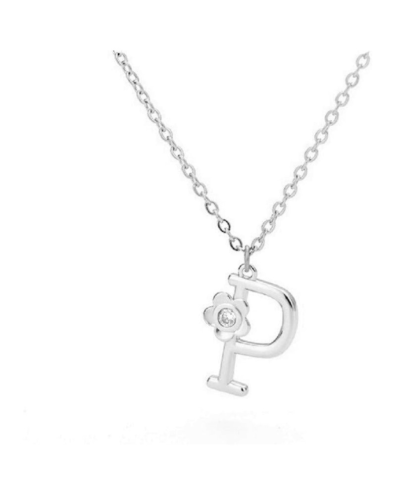 Stainless Steel Flower Initial Pendant, A-Z, 26 Letter Alphabet CZ Cubic Zirconia Necklace P (Silver) $12.53 Necklaces