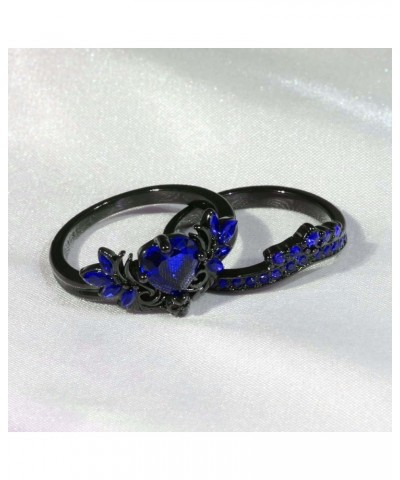 Couple Rings Matching Rings Black Wings Skull Ring 1.5ct Red CZ Womens Wedding Ring Sets Punk Ring Blue women size8 & men siz...