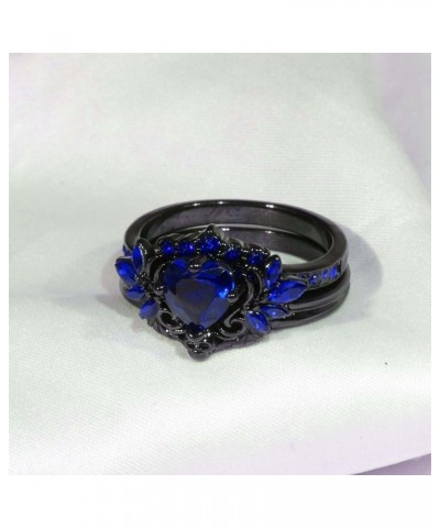 Couple Rings Matching Rings Black Wings Skull Ring 1.5ct Red CZ Womens Wedding Ring Sets Punk Ring Blue women size8 & men siz...