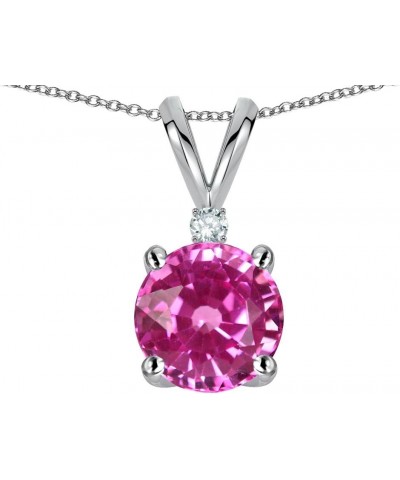 Solid 10k Gold Classic One Stone Round 7mm Pendant Necklace Created Pink Sapphire White Gold $70.95 Necklaces