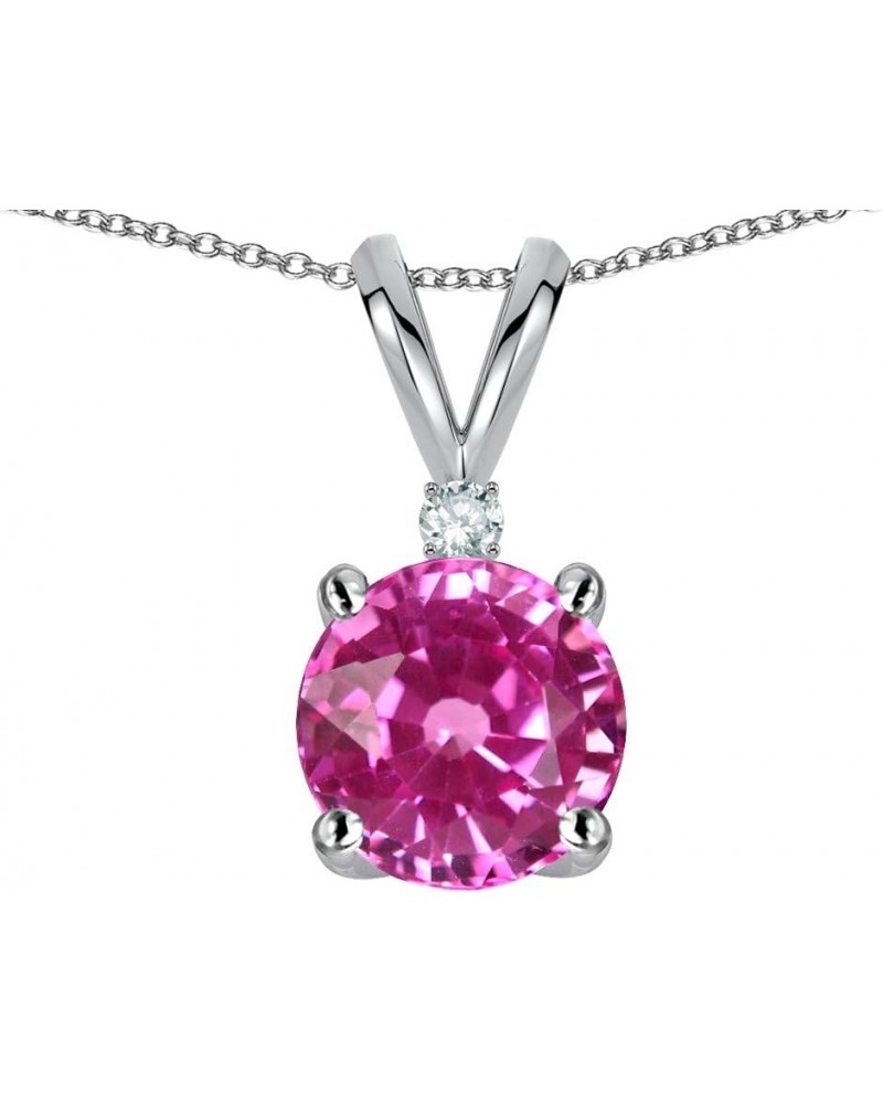 Solid 10k Gold Classic One Stone Round 7mm Pendant Necklace Created Pink Sapphire White Gold $70.95 Necklaces