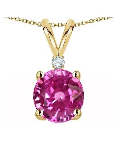 Solid 10k Gold Classic One Stone Round 7mm Pendant Necklace Created Pink Sapphire White Gold $70.95 Necklaces