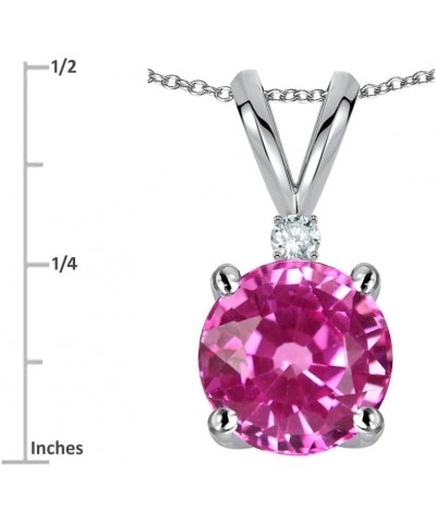 Solid 10k Gold Classic One Stone Round 7mm Pendant Necklace Created Pink Sapphire White Gold $70.95 Necklaces