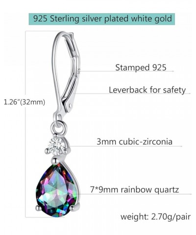 925 Sterling Silver Blue Topaz/Amethyst/Rainbow Quartz CZ Teardrop Leverback Earrings Drop Dangly Gemstone Earings Hypoallerg...