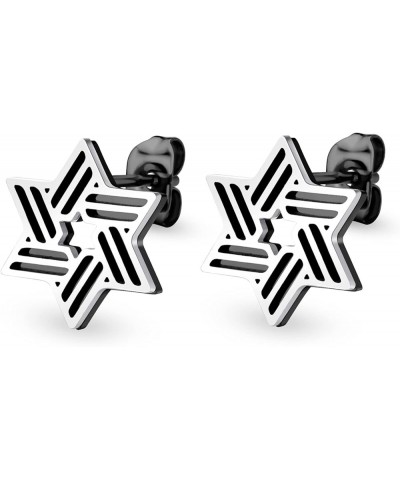 ‎Stainless Steel Ribbed Star of David Stud Earrings for Women & Girls ‎ Silver/Black $9.02 Earrings