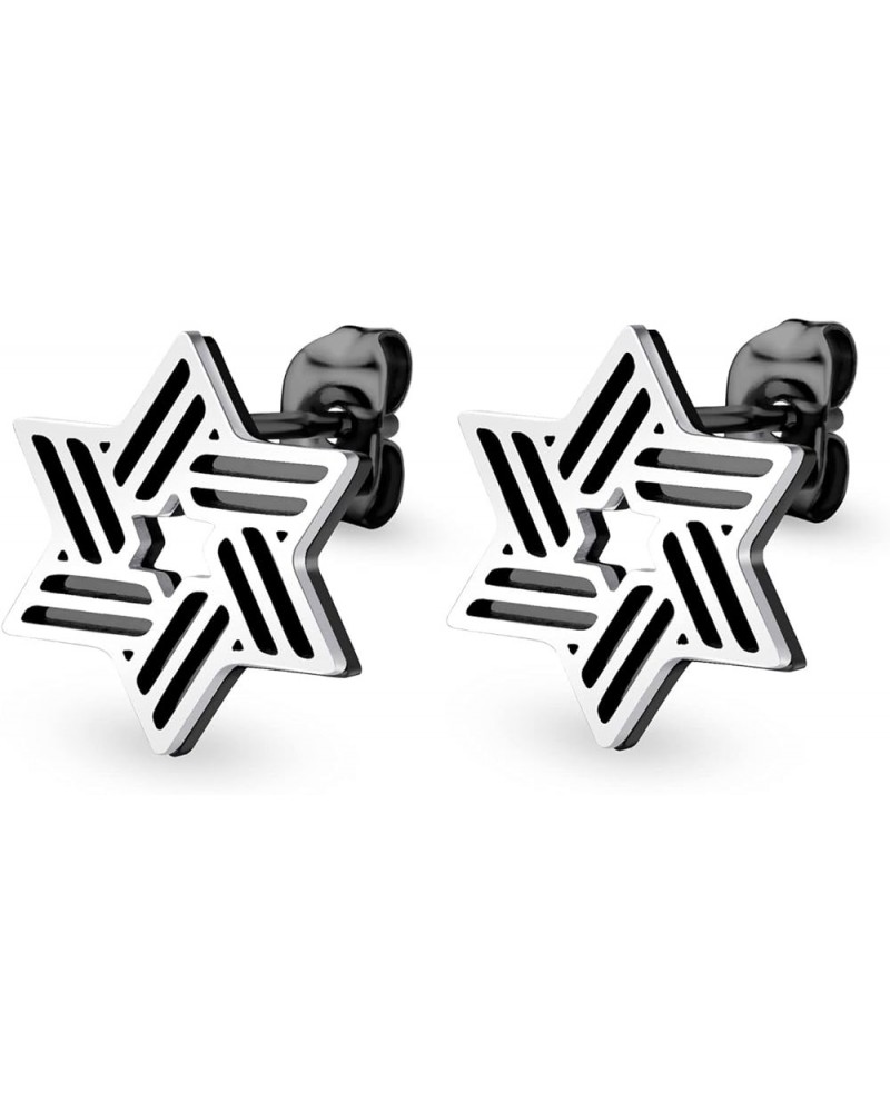 ‎Stainless Steel Ribbed Star of David Stud Earrings for Women & Girls ‎ Silver/Black $9.02 Earrings