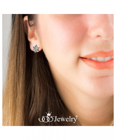 ‎Stainless Steel Ribbed Star of David Stud Earrings for Women & Girls ‎ Silver/Black $9.02 Earrings