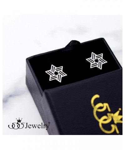 ‎Stainless Steel Ribbed Star of David Stud Earrings for Women & Girls ‎ Silver/Black $9.02 Earrings