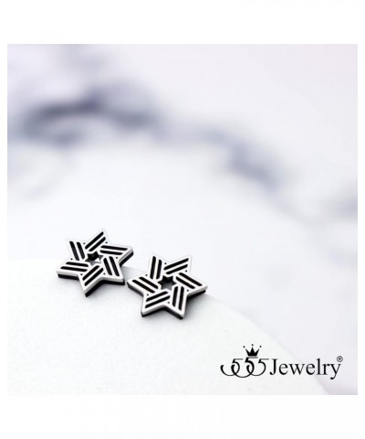 ‎Stainless Steel Ribbed Star of David Stud Earrings for Women & Girls ‎ Silver/Black $9.02 Earrings