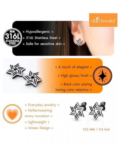 ‎Stainless Steel Ribbed Star of David Stud Earrings for Women & Girls ‎ Silver/Black $9.02 Earrings