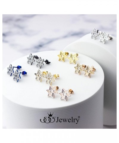 ‎Stainless Steel Ribbed Star of David Stud Earrings for Women & Girls ‎ Silver/Black $9.02 Earrings