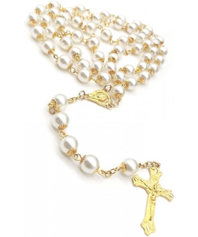 Rosary Beads Catholic for Women Girls, First Holy Communion Rosary Gifts for Girls Catholic, Gold White Rosary Necklace for W...