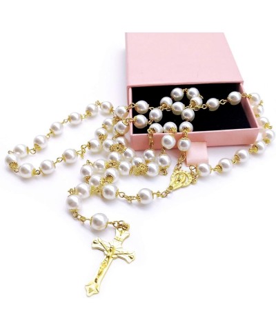 Rosary Beads Catholic for Women Girls, First Holy Communion Rosary Gifts for Girls Catholic, Gold White Rosary Necklace for W...