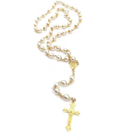 Rosary Beads Catholic for Women Girls, First Holy Communion Rosary Gifts for Girls Catholic, Gold White Rosary Necklace for W...