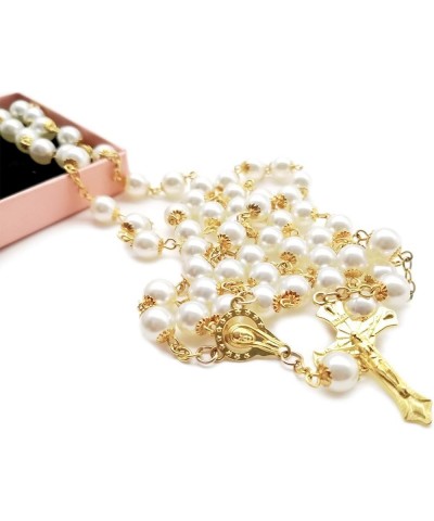 Rosary Beads Catholic for Women Girls, First Holy Communion Rosary Gifts for Girls Catholic, Gold White Rosary Necklace for W...