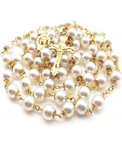 Rosary Beads Catholic for Women Girls, First Holy Communion Rosary Gifts for Girls Catholic, Gold White Rosary Necklace for W...