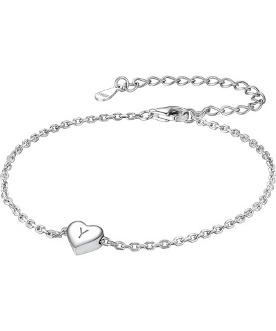 925 Sterling Silver Adjustable A-Z Letter Initial Heart Chain Charm Bracelet for Women Girls (with Gift Box) Y $10.32 Bracelets