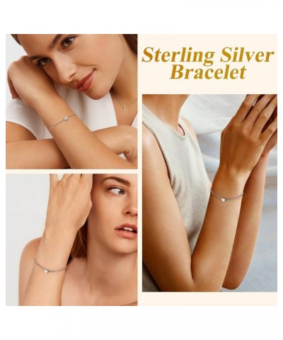 925 Sterling Silver Adjustable A-Z Letter Initial Heart Chain Charm Bracelet for Women Girls (with Gift Box) Y $10.32 Bracelets