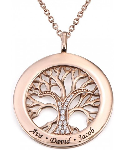 MYKA - Personalized Engraved Circle Family Tree Necklace with Cubic Zirconia / Diamond Stones For Woman, Her, Grandma, New Mo...