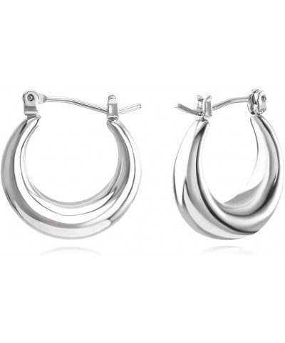 14K Gold Plated Chunky Small Hoop Earrings, Dainty Minimalist Open Hoops Earrings For Women Gift Sliver small hoop $12.99 Ear...