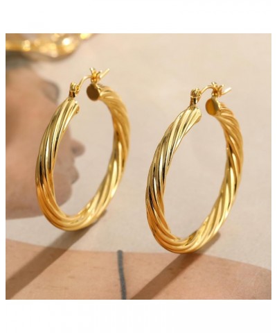 Gold Hoop Earrings for Women Girls, 14K Real Gold Plated Lightweight Hypoallergenic Chunky Open Hoops Earrings for Gift 42mm ...