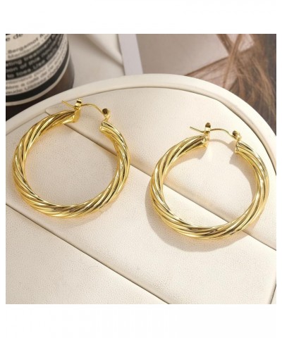 Gold Hoop Earrings for Women Girls, 14K Real Gold Plated Lightweight Hypoallergenic Chunky Open Hoops Earrings for Gift 42mm ...