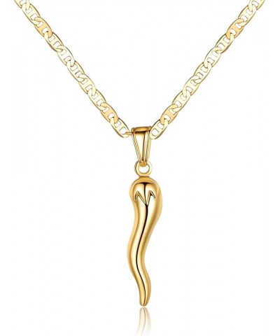 18K Gold Plated Flat Marina Chain With Italian Horn Necklace Cornicello - Made In Brazil 18 Inches $10.59 Necklaces