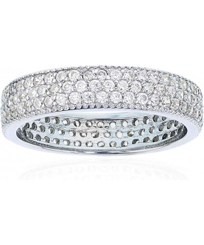 Sterling Silver White, Rose, Yellow, Black Cubic Zirconia 3 Row Pave Eternity Band Rings 925 Sterling Silver $14.74 Rings