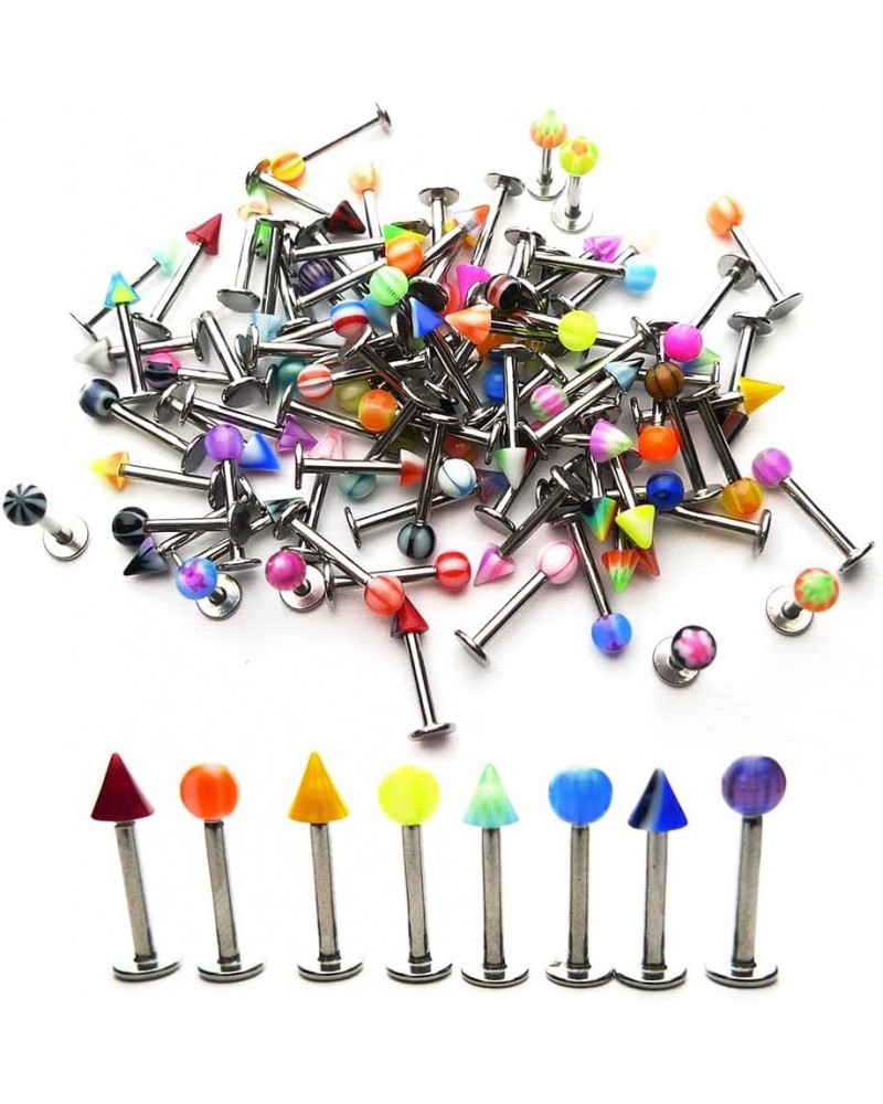 100pcs Stainless Steel Labret Lip Bar Ring Body Piercing Barbell Jewelry Ball $6.59 Body Jewelry