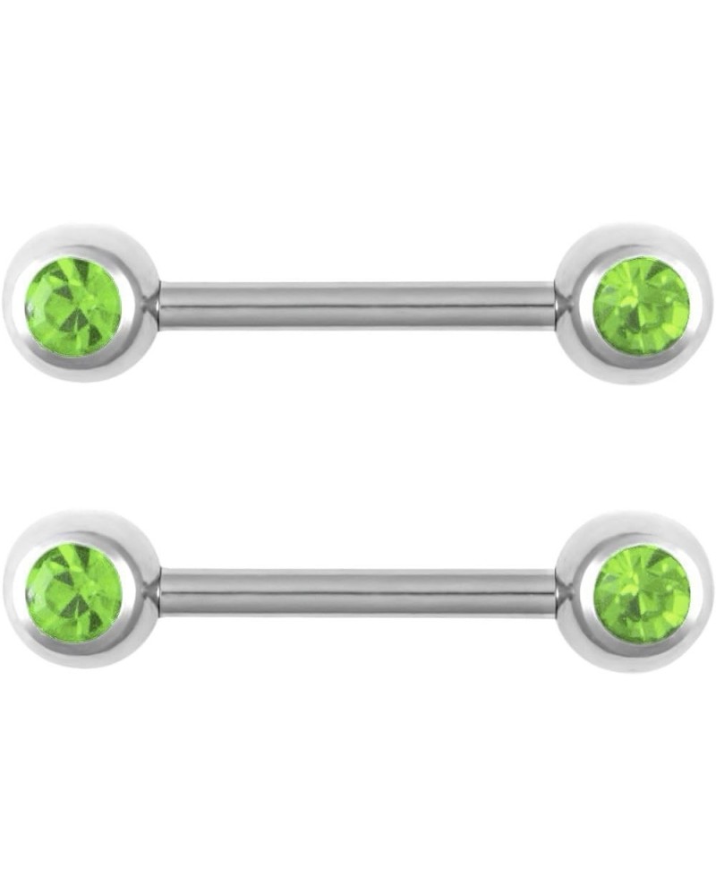 14g Nipple Ring Barbells Set of 2, Pair of 12mm (1/2 Inch) Barbells with 5mm Balls Green $10.79 Body Jewelry