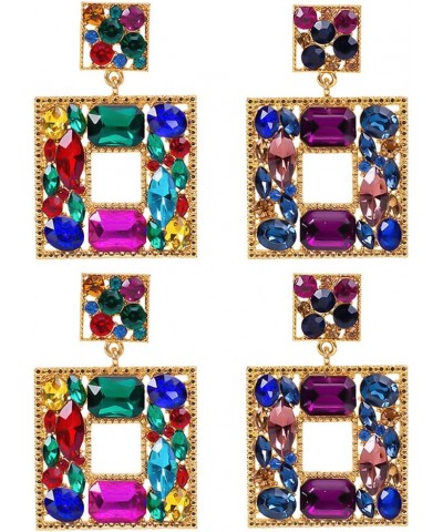 2 Pairs Rhinestone Dangle Earrings For Women Fashion Sparkly Crystal Geometric Rectangle Statement Drop Earrings For Girls Bi...