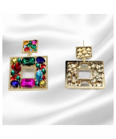 2 Pairs Rhinestone Dangle Earrings For Women Fashion Sparkly Crystal Geometric Rectangle Statement Drop Earrings For Girls Bi...