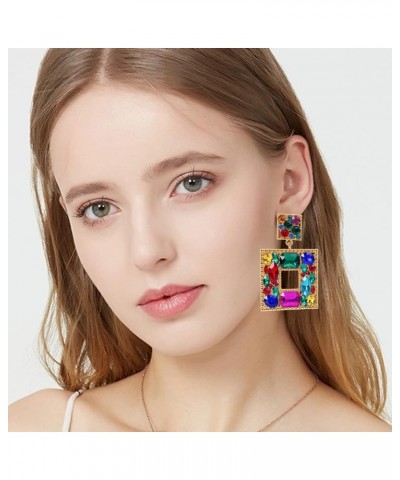 2 Pairs Rhinestone Dangle Earrings For Women Fashion Sparkly Crystal Geometric Rectangle Statement Drop Earrings For Girls Bi...