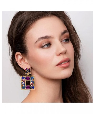 2 Pairs Rhinestone Dangle Earrings For Women Fashion Sparkly Crystal Geometric Rectangle Statement Drop Earrings For Girls Bi...