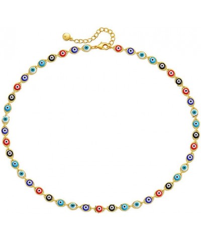 Colorful Evil Eyes Choker Necklace For Women 14K Gold Plated Fashion Cute Turquoise Cubic Zirconia Evil Eye Turkish Protectio...