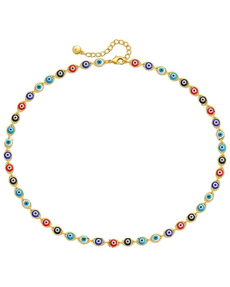 Colorful Evil Eyes Choker Necklace For Women 14K Gold Plated Fashion Cute Turquoise Cubic Zirconia Evil Eye Turkish Protectio...