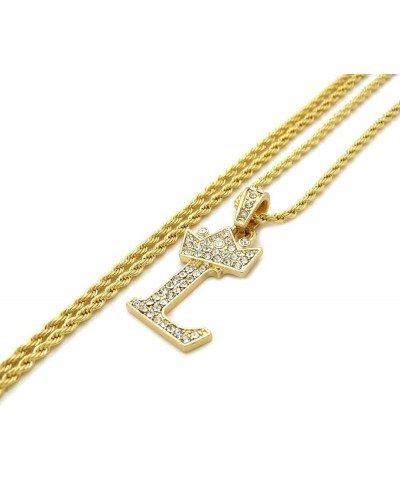 Unisex Small Pave Crowned Initial Alphabet Letter Pendant 24 inches Rope Chain Necklace in Gold Silver Tone L - Gold Tone $13...