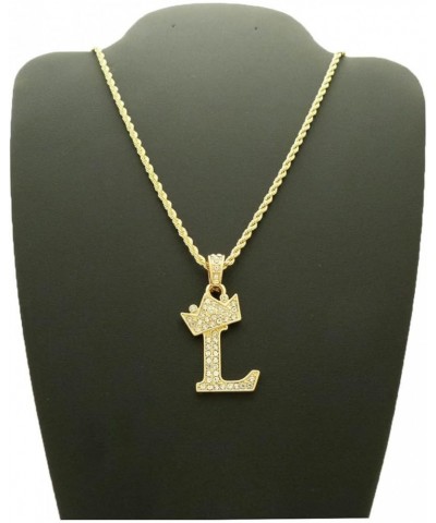 Unisex Small Pave Crowned Initial Alphabet Letter Pendant 24 inches Rope Chain Necklace in Gold Silver Tone L - Gold Tone $13...