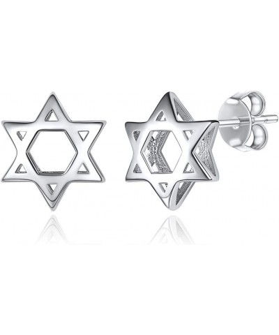 Hypoallergenic 925 Sterling Silver Dainty Small Star of David Stud Earrings for Women (with Gift Box) Hollow Star of David -S...