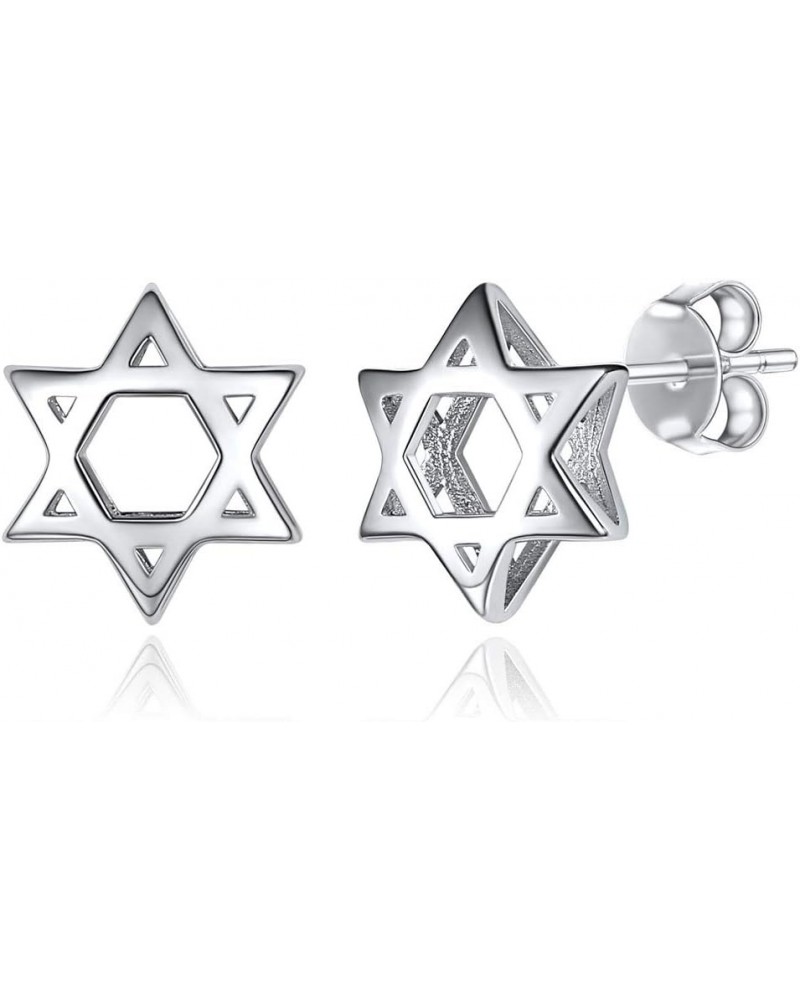 Hypoallergenic 925 Sterling Silver Dainty Small Star of David Stud Earrings for Women (with Gift Box) Hollow Star of David -S...