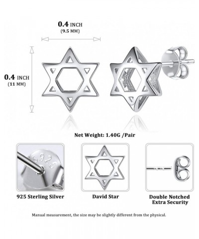 Hypoallergenic 925 Sterling Silver Dainty Small Star of David Stud Earrings for Women (with Gift Box) Hollow Star of David -S...