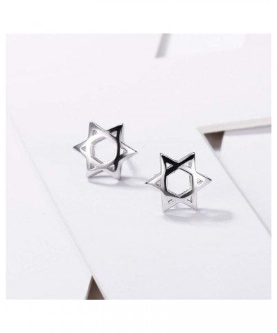 Hypoallergenic 925 Sterling Silver Dainty Small Star of David Stud Earrings for Women (with Gift Box) Hollow Star of David -S...