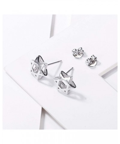 Hypoallergenic 925 Sterling Silver Dainty Small Star of David Stud Earrings for Women (with Gift Box) Hollow Star of David -S...